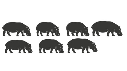 A herd of hippopotamuses silhouette, illustrating wildlife in a minimal design