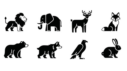 Black and white icons featuring a variety of animals in a clean and simple design