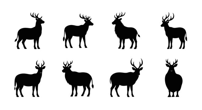 Elegant deer silhouette set, embodying nature, wildlife and artistic animal design