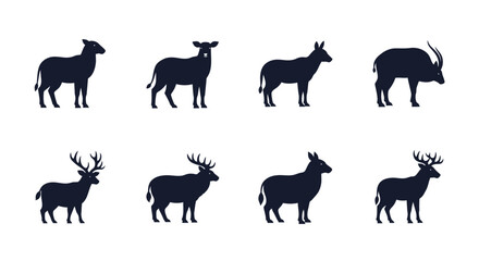 Silhouette Collection of Ungulate Mammals Illustrating Diversity in Wildlife Art