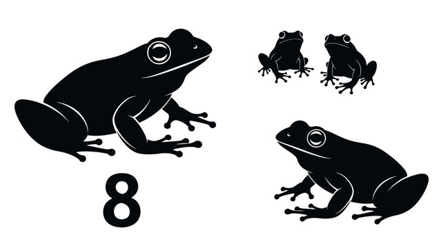 Elegant Black and White Illustration Featuring Frogs and the Number Eight Design