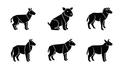 Geometric Animals Set in Black Silhouette on White Background: Wildlife Icons