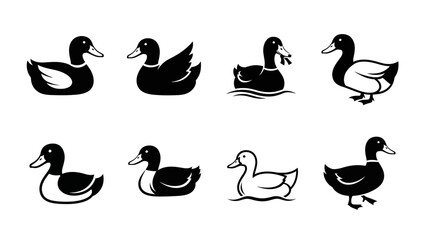 Elegant duck silhouette collection offering a versatile design asset featuring diverse poses and