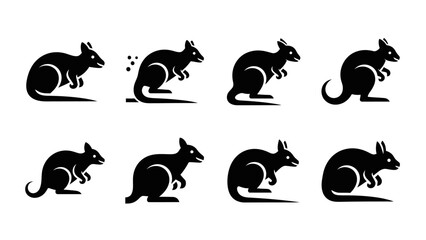 Collection of stylized kangaroo illustrations, representing animal diversity and wildlife icons,