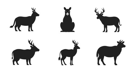 Silhouette vector illustration featuring a group of various animal species standing in different