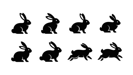Elegant silhouettes of rabbits in various poses conveying a sense of playful movement