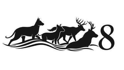 Silhouette of animals and the number eight evokes a sense of adventure and wilderness