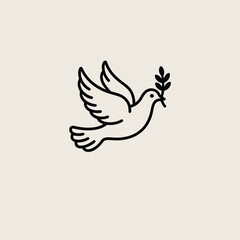 Obraz premium Outline drawing of a dove with an olive branch in its beak bird peace