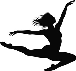 Black and white silhouette illustration of dancing in a white background.