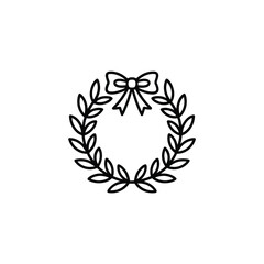 Simple Black Outline Laurel Wreath with Bow Icon Keywords: wreath, laurel, bow, icon, symbol
