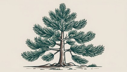 Detailed illustration of a majestic evergreen pine tree with lush green needles.
