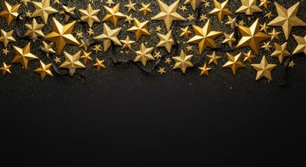 Golden stars on black background for festive celebrations and special occasions