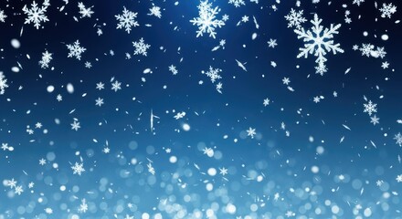 Falling snowflakes on a blue background, perfect for winter holiday themes