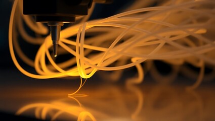 Generative AI creating luminous filaments, predicting intricate designs and advanced manufacturing