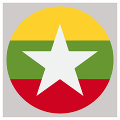 Circular national flag of myanmar (burma) with white star. isolated on white background, Vector