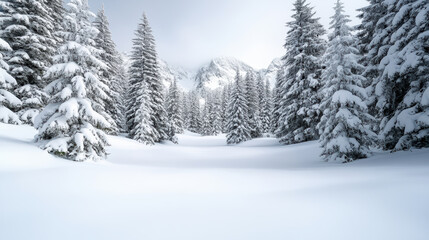 Snow covered pine tree snowy forest winter landscape snow blanket mountain valley fir tree