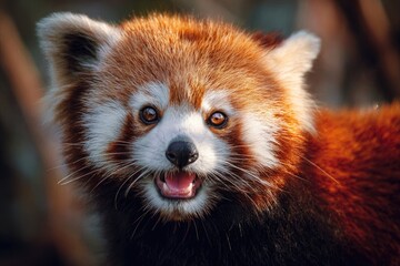 A close-up shot of a reddish-brown furry animal with a surprised expression