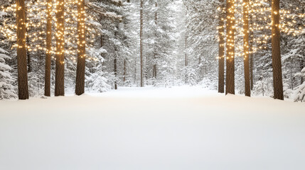 Snowy forest tree lights snow forest tree light winter snowfall pine sparkle pathway
