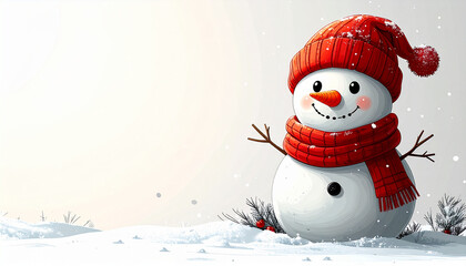 Cute 2D Snowman Illustration with Large Negative Space Ai Generated