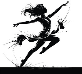 Black and white silhouette illustration of dancing in a white background.