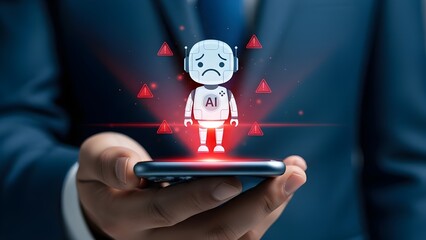 Artificial intelligence robot error displayed on smartphone held by business professional in suit