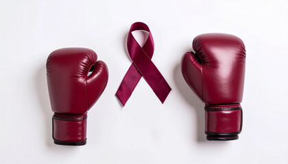 Burgundy Cancer Awareness Ribbon Flatlay Background