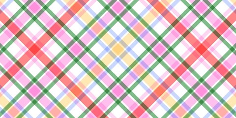 Pastel Christmas argyle plaid pattern background. Seamless pink, green, yellow, and blue diamond checks perfect for festive wrapping, crafts, fabric, and cheerful holiday designs.