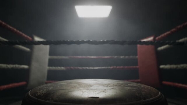 Luxury interior of a dark cinema and boxing ring empty on a wooden floor near a decorative wall with no people