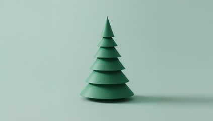 Green paper Christmas tree decoration on pastel background  