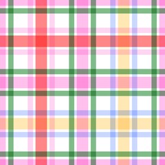 Colorful pastel Christmas gingham  plaid pattern background. Seamless pink, green, yellow, and blue checkered design perfect for festive wrapping, crafts, fabric, and holiday digital projects.