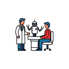 Doctor patient consultation with robot assistant vector illustration