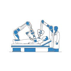 Advanced robotic medical operation in blue and white vector illustration