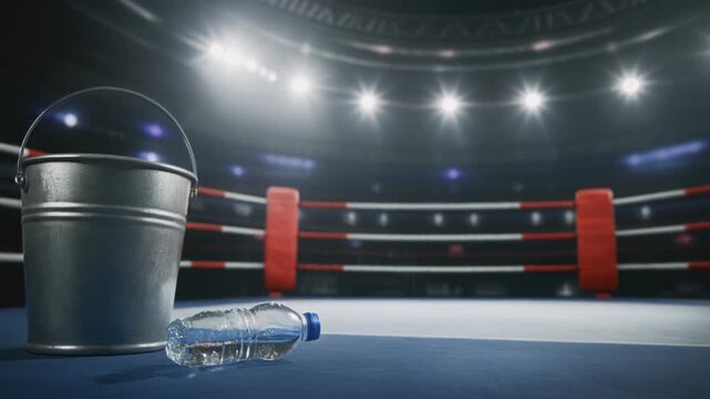 Modern boxing ring empty in the factory building with light interior design and office wall decoration