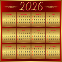 Creative Stylish Golden Color Inspired 2026 Calendar  