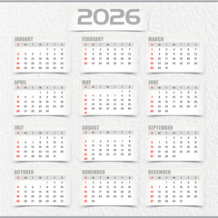 Simple White Paper Style 2026 Calendar Design