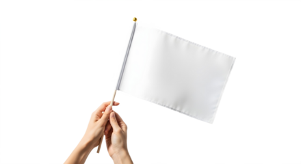 Hands holding a white cube against a bright white background view on transparent background