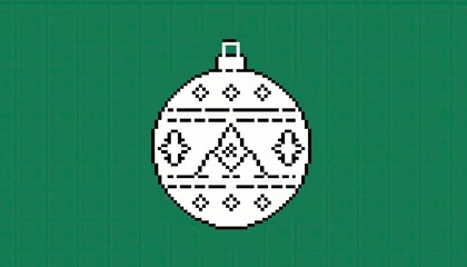 Christmas Ornament Pixel Art Design on Green Background.