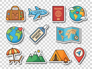 set of travel icons with transparant background