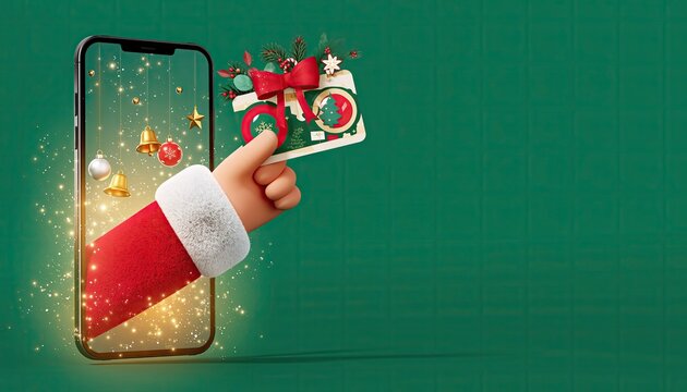 Christmas Gift Card Presented on a Smartphone Screen with Festive Decorations.
