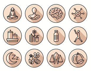 wellness lifestyle vector icon set