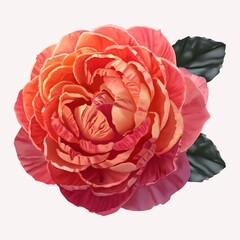 Realistic drawing of a single orange rose and leaves on a white background. © Phenno