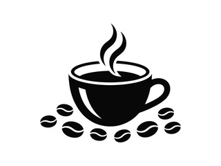 Coffee Cup with Beans Icon - Morning Drink, Cafe & Energy Boost