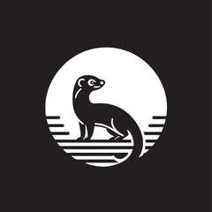 Silhouette of a ferret on a dark background. Vector illustration