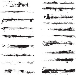 Collection of Black Grunge Brush Stroke Lines on White Background Keywords: brush stroke, ink, black, grunge, texture, abstract, artistic, paint, drawing