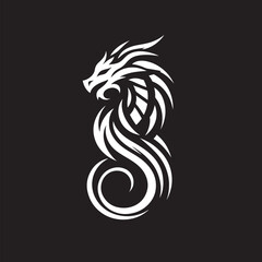 Obraz premium Dragon head vector logo template on black background. Mythical animal symbol.