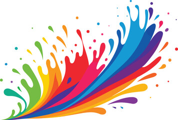 Bright Rainbow Paint Splatter Burst with Many Small Droplets on White Background splash colorful