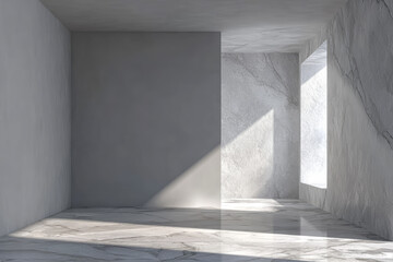 Obraz premium Minimalist interior space with natural light and marble flooring during daytime