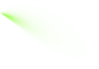 Abstract green light streak against deep black background