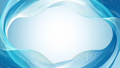 Flowing translucent blue wave shapes forming dynamic border around central white space on clean background.