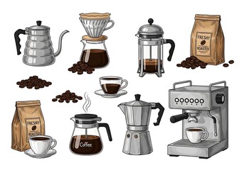 Various coffee brewing methods and coffee beans art